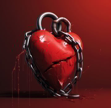 AI Generated A broken heart in chains. A broken heart. A glued heart photo