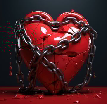 AI Generated A broken heart in chains. A broken heart. A glued heart photo
