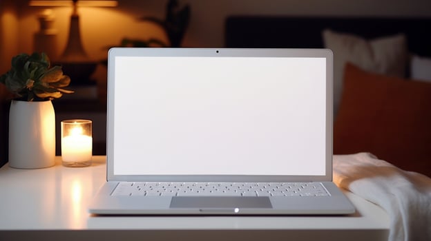 AI generated Candles spa towels ai generated laptop template photo