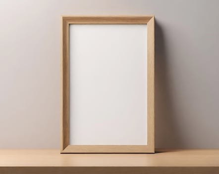 AI generated Rectangle photo frame with white space inside placed on a wooden table