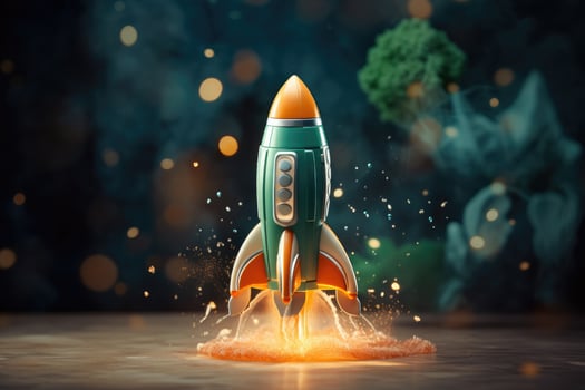 AI generated a toy rocket sitting on a table with bubbles hanging over it photo