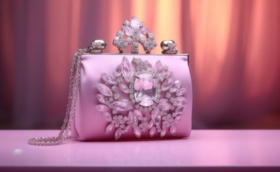 AI generated pink bag with crystal brooch photo