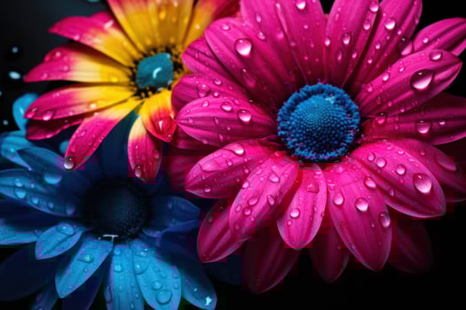 AI generated two daisies with a water drop sitting on them photo