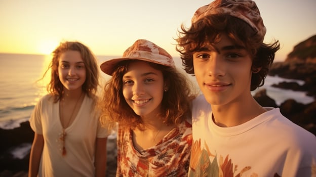 AI generated Group of teenage friends having fun together on the beach. Generative AI photo