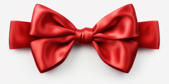 AI generated red satin bow on white background photo