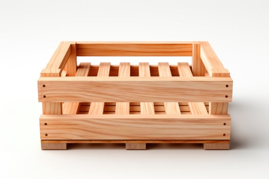 Wooden crate with wooden slats on white background photo