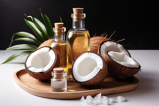 AI generated coconut oil Extract isolated white background professional advertising food photography photo