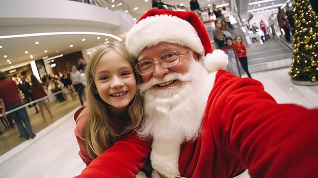AI generated happy kid meet santa claus on christmas photo