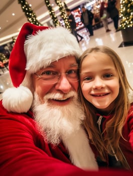 AI generated happy kid meet santa claus on christmas photo