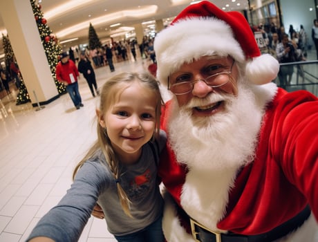 AI generated happy kid meet santa claus on christmas photo