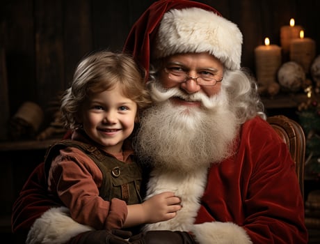AI generated happy kid meet santa claus on christmas photo