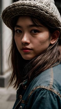 AI generated Cute Asian Girl with Fashionable Outfits Looking at Camera photo