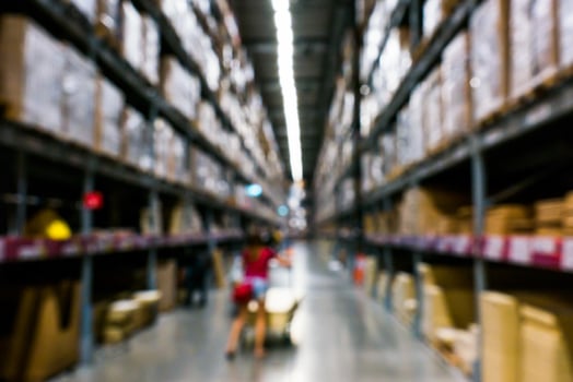 Blur of storage shelf in warehouse photo
