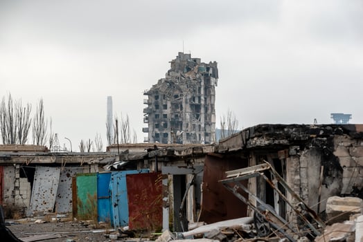 destroyed and burned houses in the city Russia Ukraine war photo
