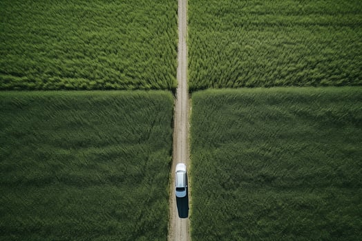 AI generated cargo truck on the higthway. cargo delivery driving on asphalt road through the mountains. seen from the air. Aerial view landscape. drone photography. photo