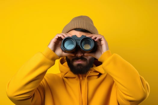 AI generated Man looking through binoculars photo