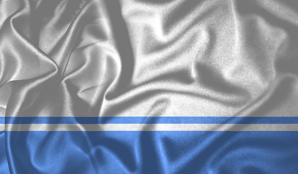Altai Republic flag waving fluttering in the wind with realistic texture fabric silk satin background photo