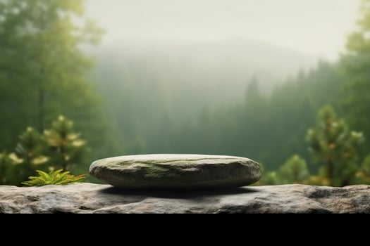 AI generated Stone podium on rock platform 3d illustration, grey rock pedestal for a product display stand photo