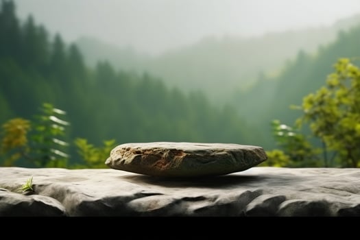 AI generated Stone podium on rock platform 3d illustration, grey rock pedestal for a product display stand photo