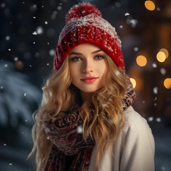 AI generated A Beautiful Woman in the Snowy Christmas photo