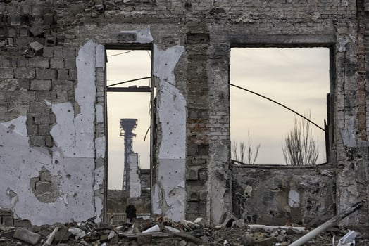 destroyed and burned houses in the city Russia Ukraine war photo