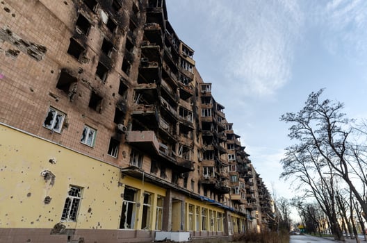 destroyed and burned houses in the city Russia Ukraine war photo