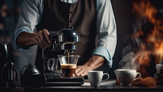 AI generated Professional Barista Preparing Coffee in Cafe. AI Generated. photo