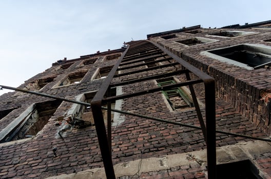 destroyed and burned houses in the city Russia Ukraine war photo