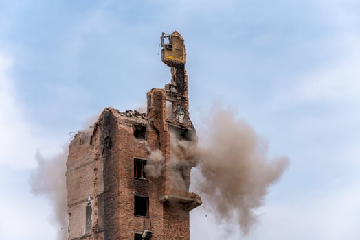 hit and explosion of a combat military missile in a residential building in Ukraine photo