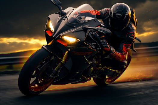 AI generated Highway elegance Motorcycle rider on the road at sunset, sport photo