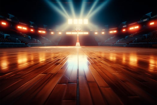 AI generated Artistic arena Basketball stadium court with spotlight and ball graphic photo