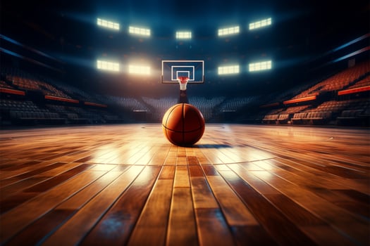 AI generated Stadium spotlight Basketball game graphic with arena, court, and ball photo