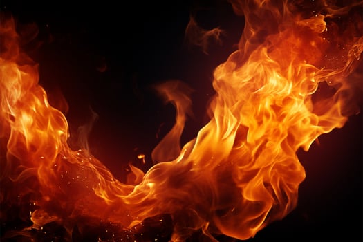 AI generated Burning passion Closeup of fire flames on black isolated background photo
