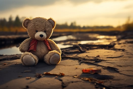 AI generated Abandoned childhood Lonely bear toy on a sorrowful background graphic photo