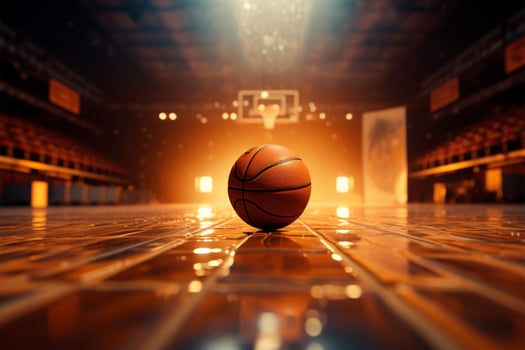 AI generated Arena atmosphere Basketball game with orange court and competitive spirit photo
