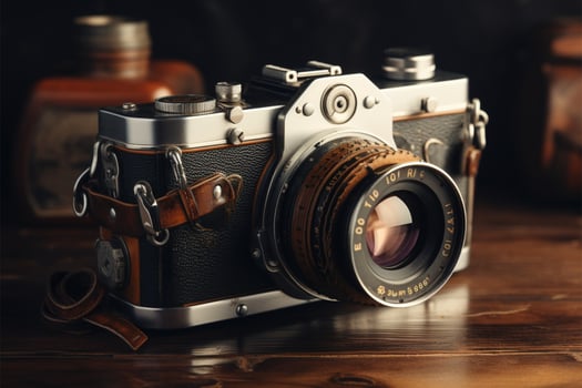 AI generated Film flashback Vintage style photo with old retro camera and background