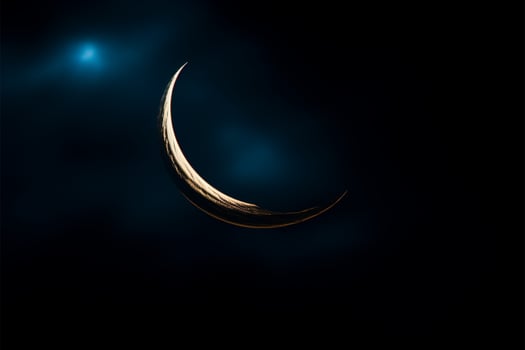 AI generated Evening charm Half moon gracing the early dark blue sky photo