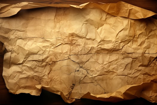 AI generated Aged storytelling Close up of crinkled parchment with sepia toned streaks photo