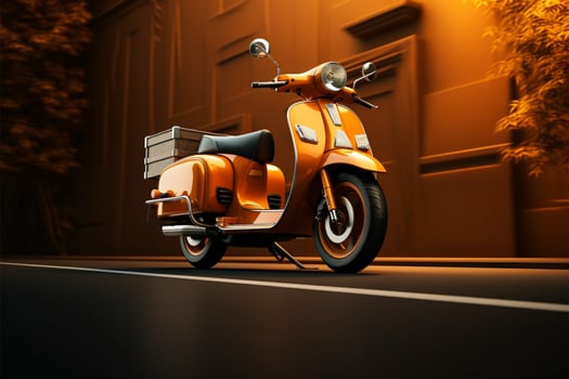 AI generated City travel Retro motorbike delivers with speed on urban streets photo