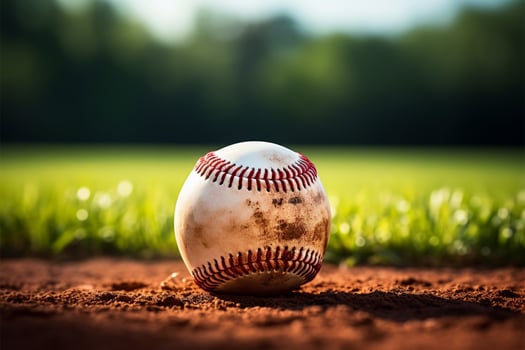 AI generated Field of dreams Vintage baseball ball on a grassy background photo