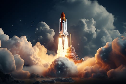 AI generated Galactic liftoff Rocket propels into space in mesmerizing mixed media photo