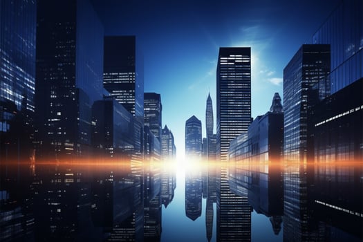 AI generated Corporate skyline Low angle shot of an office building district photo