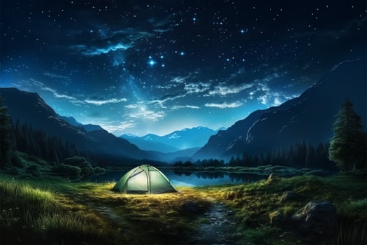 AI generated Forest cosmos Starry night nature adventure in the mountainous landscape photo