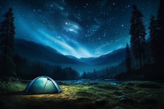 AI generated Forest cosmos Starry night nature adventure in the mountainous landscape photo