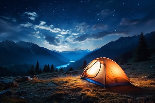 AI generated Mountain stargazing Nature adventure under the starry night sky outdoors photo
