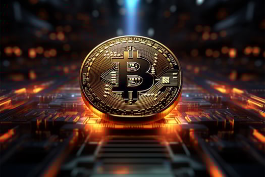 AI generated Crypto currency Bitcoin illustration for graphics, marketing, promotion, stock trade photo