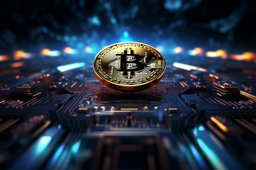 AI generated Digital currency Bitcoin illustration for graphics, marketing, stock trade, forex photo