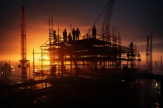 AI generated Business development Construction engineer, contractor, teamwork silhouette on industrial site photo