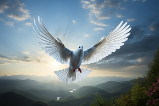 AI generated Natures messenger White dove in flight, embodying hope and purity photo
