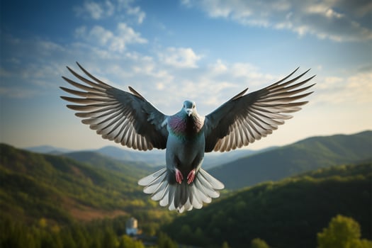 AI generated Wings of freedom Pigeon in flight, symbolizing peace and purity photo